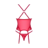 Obsessive - Czerwony Koronkowy Gorset + Stringi Lacelove M/L