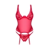 Obsessive - Czerwony Koronkowy Gorset + Stringi Lacelove M/L