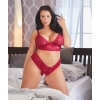 Cottelli CURVES - Czerwony Koronkowy Zestaw Stanik Bez Zapięcia I Stringi Bez Kroku 3XL