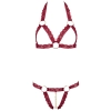 Cottelli LINGERIE - Otwarty Koronkowy Biustonosz + Stringi Z Łańcuszkiem Czerwony M/L