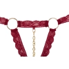 Cottelli LINGERIE - Otwarty Koronkowy Biustonosz + Stringi Z Łańcuszkiem Czerwony M/L