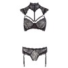 Cottelli LINGERIE - Koronkowy Biustonosz Z Kołnierzem I Stringi Z Paskami Do Pończoch 75C/S