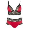 Cottelli CURVES - Seksowny Komplecik Stanik I Stringi Z Elegancką Koronką Czarno-Czerwony 3XL