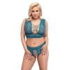Cottelli CURVES - Seksowna Wycięta Braletka I Stringi Bez Krocza Niebieskie 4XL
