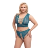 Cottelli CURVES - Seksowna Wycięta Braletka I Stringi Bez Krocza Niebieskie 4XL