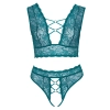 Cottelli CURVES - Seksowna Wycięta Braletka I Stringi Bez Krocza Niebieskie 4XL