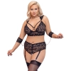 Cottelli Bondage - Koronkowy Zestaw Majtki Do Pończoch + Biustonosz Czarny 2XL