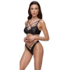 Cottelli LINGERIE - Czarny Matowy 2-Częściowy Set Z Ozdobnymi Paseczkami 75B/S
