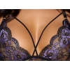 Cottelli LINGERIE - Seksowna Koronkowa Braletka Pas Do Pończoch I Stringi Czarny-Fioletowy M