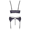 Cottelli LINGERIE - Seksowna Koronkowa Braletka Pas Do Pończoch I Stringi Czarny-Fioletowy M
