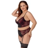 Cottelli CURVES - Seksowny Zestaw Z Kwiatowej Koronki Czarno-Czerwony 95D/2XL
