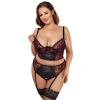 Cottelli CURVES - Seksowny Zestaw Z Kwiatowej Koronki Czarno-Czerwony 95D/2XL