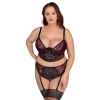 Cottelli CURVES - Seksowny Zestaw Z Kwiatowej Koronki Czarno-Czerwony 95D/2XL