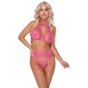 Cottelli LINGERIE - Seksowny Różowy Komplecik Biustonosz Pas I Stringi L/XL