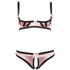 Cottelli LINGERIE - Satynowy Biustonosz Bez Miseczek I Figi Bez Krocza Różowe 85B/L