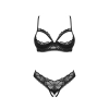 Obsessive - Seksowny Koronkowy Komplet Otwarty Biustonosz I Stringi Czarne M/L