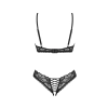 Obsessive - Seksowny Koronkowy Komplet Otwarty Biustonosz I Stringi Czarne M/L