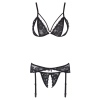 Cottelli LINGERIE - 3-Częściowy Zestaw Z Delikatnej Kwiatowej Koronki Czarny L