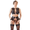 Cottelli Bondage - 3-Częściowy Koronkowy Komplecik Bondage Czarny L