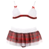 Cottelli LINGERIE - Seksowny 3-Częściowy Komplecik W Kratę Z Białą Koronką L
