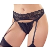 Cottelli LINGERIE - Seksowny Koronkowy Pas Do Pończoch I Stringi Czarne M