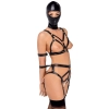 Bad Kitty - Skórzany Zestaw Uprzęży Z Paseczków I Maski Na Głowę XS