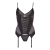 Cottelli LINGERIE - Seksowna Koszulka Z Paskami Do Pończoch + Stringi Czarne XL