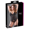 Cottelli LINGERIE - Koronkowa Koszulka Z Paskami Do Pończoch + Stringi Czarne L