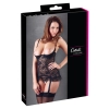 Cottelli LINGERIE - Koronkowa Koszulka Z Paskami Do Pończoch Bez Miseczek + Stringi 80B/M