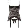 Cottelli LINGERIE - Koronkowa Koszulka Z Paskami Do Pończoch Bez Miseczek + Stringi 85C/XL