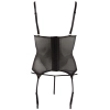 Cottelli LINGERIE - Seksowna Siateczkowa Koszulka Z Paskami Do Pończoch + Stringi Czarne S