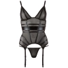 Cottelli LINGERIE - Seksowna Siateczkowa Koszulka Z Paskami Do Pończoch + Stringi Czarne M
