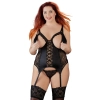 Cottelli CURVES - Koronkowa Koszulka Z Paskami Do Pończoch + Stringi 3XL