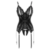 Cottelli LINGERIE - Koronkowa Koszulka Z Otwartymi Miseczkami I Stringi Bez Krocza Czarne M