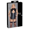 Cottelli Bondage - Matowa Koszulka Z Paskami Do Pończoch + Majtki Bez Krocza 3XL
