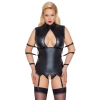 Cottelli Bondage - Matowa Koszulka Z Paskami Do Pończoch + Majtki Bez Krocza 3XL