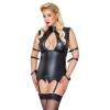 Cottelli Bondage - Matowa Koszulka Z Paskami Do Pończoch + Majtki Bez Krocza 3XL