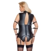 Cottelli Bondage - Matowa Koszulka Z Paskami Do Pończoch + Majtki Bez Krocza 3XL