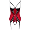 Cottelli LINGERIE - Seksowna Haleczka Bez Biustu Z Paskami Do Pończoch + Otwarte Stringi M