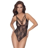 Cottelli LINGERIE - Seksowne Koronkowe Body Z Ozdobnymi Paskami Czarne S