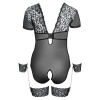 Cottelli Bondage - Siateczkowe Body Z Seksowną Koronką Bez Kroku Z Mankietami 85D/L