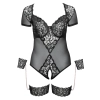 Cottelli Bondage - Siateczkowe Body Z Seksowną Koronką Bez Kroku Z Mankietami 95D/2XL