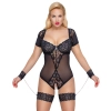 Cottelli Bondage - Siateczkowe Body Z Seksowną Koronką Bez Kroku Z Mankietami 95E/2XL