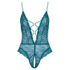 Cottelli LINGERIE - Seksowne Koronkowe Body Z Paseczkami Bez Krocza Zielone M