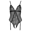 Cottelli LINGERIE - Czarne Siateczkowe Body Z Delikatną Koronką Bez Krocza S