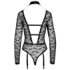 Cottelli LINGERIE - Seksowne Koronkowe Body Z Długim Rękawem Wygląd Uprzęży Czarne S