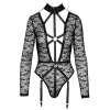 Cottelli LINGERIE - Seksowne Koronkowe Body Z Długim Rękawem Wygląd Uprzęży Czarne M