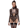 Cottelli LINGERIE - Seksowne Koronkowe Body Z Długim Rękawem Wygląd Uprzęży Czarne L