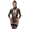 Cottelli LINGERIE - Seksowne Koronkowe Body Z Długim Rękawem Wygląd Uprzęży Czarne L