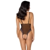 Cottelli LINGERIE - Seksowne Czarne Siateczkowe Body Z Fioletową Koronką S